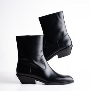 Massimo Dutti Womens Leather Boots Square toe Black US 9 EU 40 NWB 1130/350